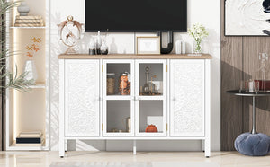 English Elm Vibe 47.2'' Retro Tv Stand For 43" Tvs - Stylish Media Console With Glass Doors & Secure Storage Solution N724P233371K-GIGA