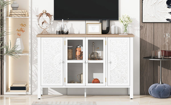 English Elm Vibe 47.2'' Retro Tv Stand For 43" Tvs - Stylish Media Console With Glass Doors & Secure Storage Solution N724P233371K-GIGA