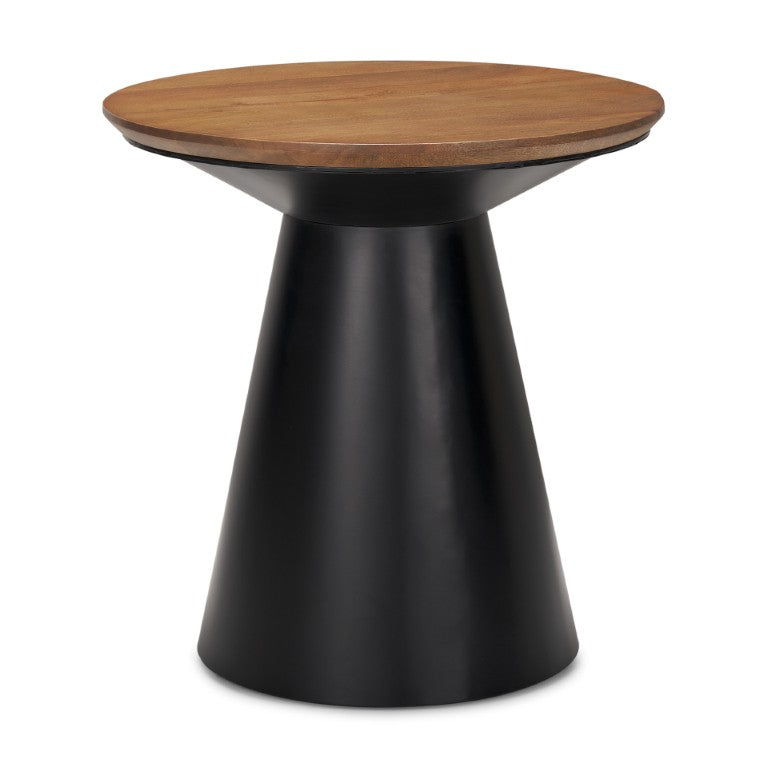 HomeRoots 23 Inch Solid Wood Iron Round Pedestal End Table for Living Room Accent Decor 729083