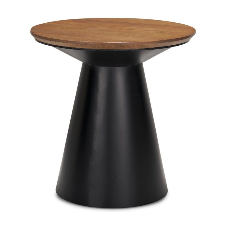 HomeRoots 23 Inch Solid Wood Iron Round Pedestal End Table for Living Room Accent Decor 729083