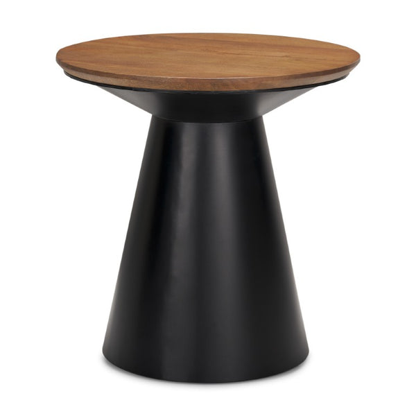 23 Inch Solid Wood Iron Round Pedestal End Table for Living Room Accent Decor