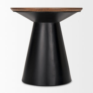 23 Inch Solid Wood Iron Round Pedestal End Table for Living Room Accent Decor
