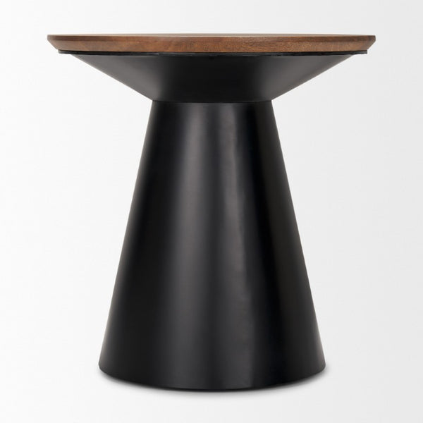 23 Inch Solid Wood Iron Round Pedestal End Table for Living Room Accent Decor