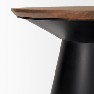 23 Inch Solid Wood Iron Round Pedestal End Table for Living Room Accent Decor