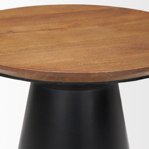 23 Inch Solid Wood Iron Round Pedestal End Table for Living Room Accent Decor