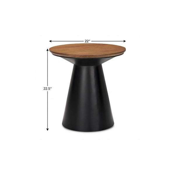 23 Inch Solid Wood Iron Round Pedestal End Table for Living Room Accent Decor