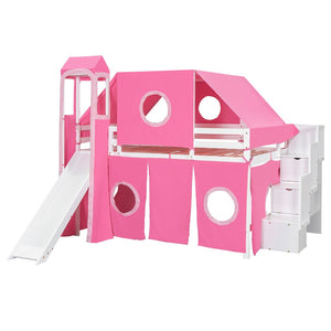 English Elm Full Size Castle Loft Bed with Tent Canopy and Tower for Kids Playroom LT000569AAH-1