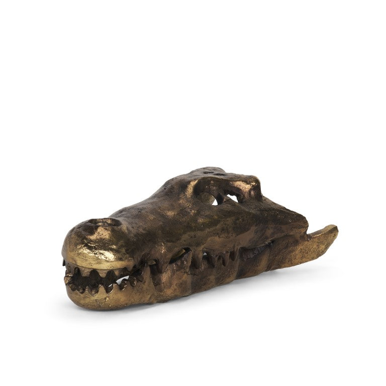 HomeRoots 5 Inch Antiqued Brass Dinosaur Figurine Vintage Metal Tabletop Decor Statement Piece 729154