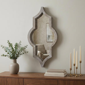 HomeRoots 34 Inch Solid Wood Quatrefoil Wall Mirror with Light Brown Finish for Entryway 729164