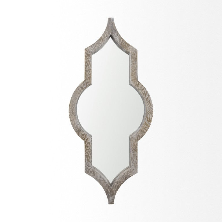 HomeRoots 34 Inch Solid Wood Quatrefoil Wall Mirror with Light Brown Finish for Entryway 729164