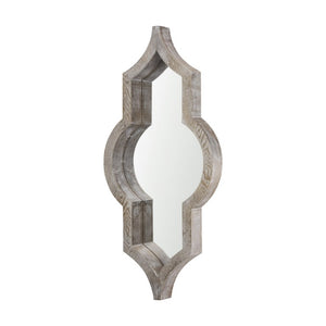 34 Inch Solid Wood Quatrefoil Wall Mirror with Light Brown Finish for Entryway