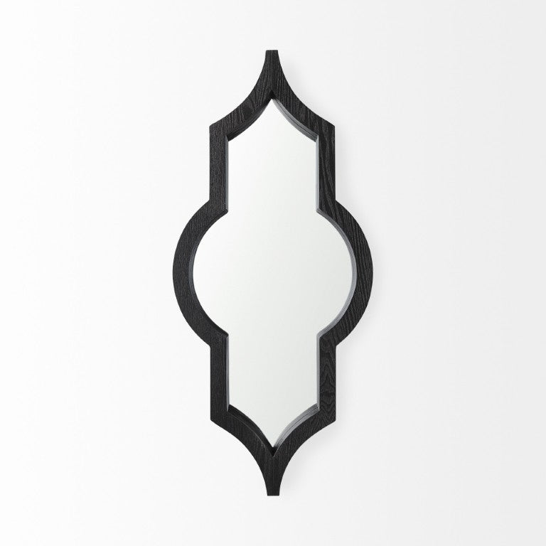 HomeRoots 34 Inch Solid Wood Quatrefoil Framed Wall Mirror Bohemian Accent Decor for Entryway Brown 729165