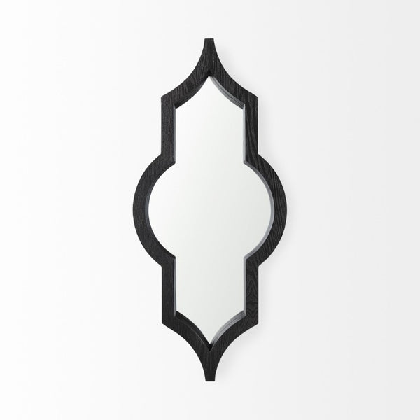 34 Inch Solid Wood Quatrefoil Framed Wall Mirror Bohemian Accent Decor for Entryway