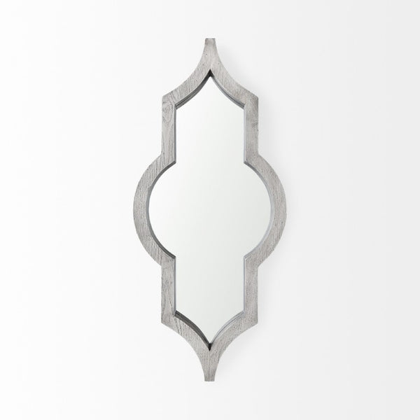 34 Inch Solid Wood Quatrefoil Framed Wall Mirror Bohemian Accent Decor for Entryway