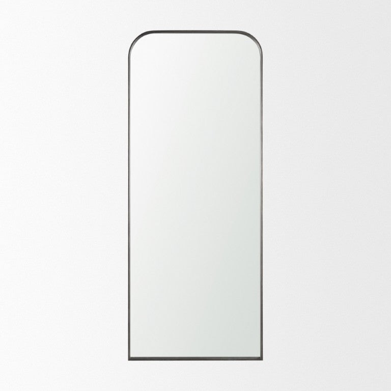 HomeRoots 76 Inch Arched Full Length Wall Mirror with Sleek Black Iron Frame for Bedroom 729167
