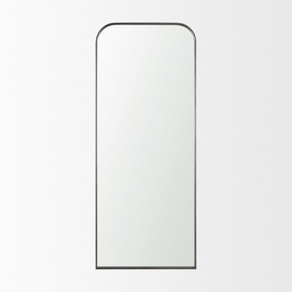 HomeRoots 76 Inch Arched Full Length Wall Mirror with Sleek Black Iron Frame for Bedroom 729167