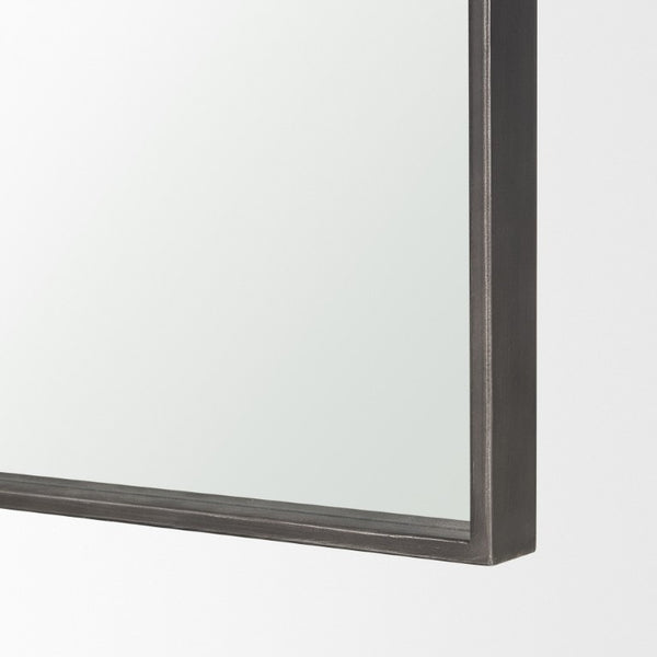 76 Inch Arched Full Length Wall Mirror with Sleek Black Iron Frame for Bedroom