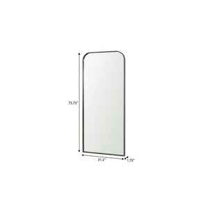 76 Inch Arched Full Length Wall Mirror with Sleek Black Iron Frame for Bedroom