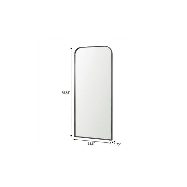 76 Inch Arched Full Length Wall Mirror with Sleek Black Iron Frame for Bedroom
