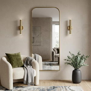 76 Inch Brass Arch Full Length Wall Mirror Elegant Metal Frame Bedroom Decor
