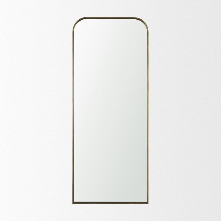 HomeRoots 76 Inch Brass Arch Full Length Wall Mirror Elegant Metal Frame Bedroom Decor 729168