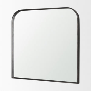 34 Inch Iron Square Wall Mirror with Bold Geometric Frame for Modern Living Spaces