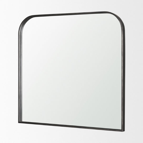 34 Inch Iron Square Wall Mirror with Bold Geometric Frame for Modern Living Spaces