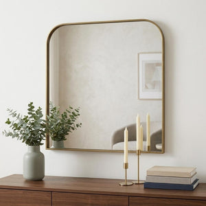 34 Inch Iron Square Wall Mirror with Bold Geometric Frame for Modern Living Spaces