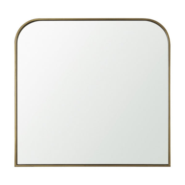 HomeRoots 34 Inch Iron Square Wall Mirror with Bold Geometric Frame for Modern Living Spaces Gold 729170
