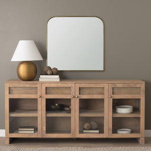 34 Inch Iron Square Wall Mirror with Bold Geometric Frame for Modern Living Spaces
