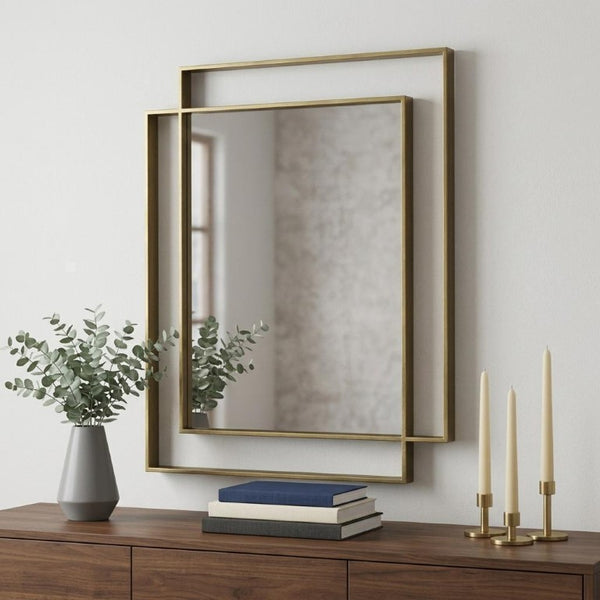 43 Inch Gold Iron Geometric Wall Mirror Modern Accent Piece for Living Room Decor