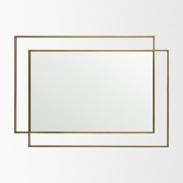HomeRoots 43 Inch Gold Iron Geometric Wall Mirror Modern Accent Piece for Living Room Decor 729171