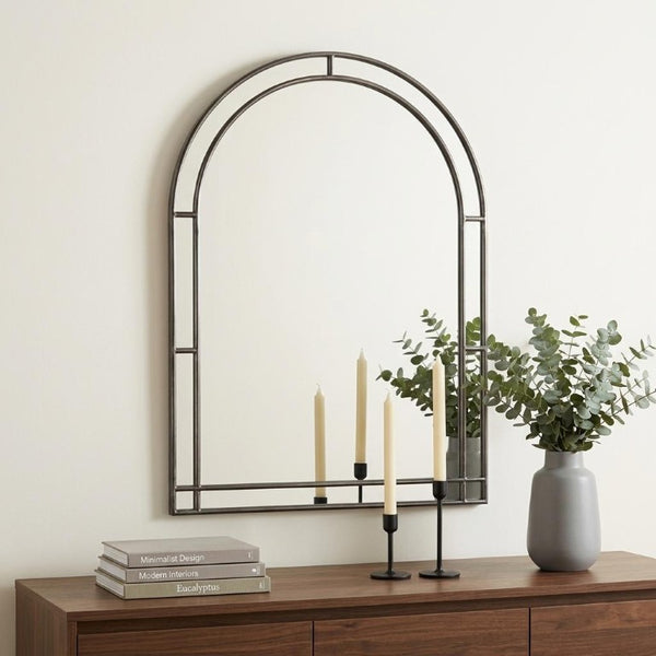 48 Inch Black Iron Arch Geometric Wall Mirror Bold Accent for Modern Living Spaces