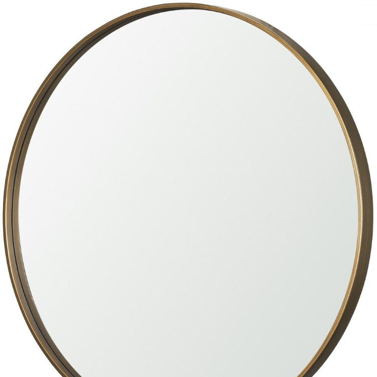 HomeRoots 38 Inch Round Gold Iron Framed Wall Mirror Glam Accent Decor for Living Room 729173