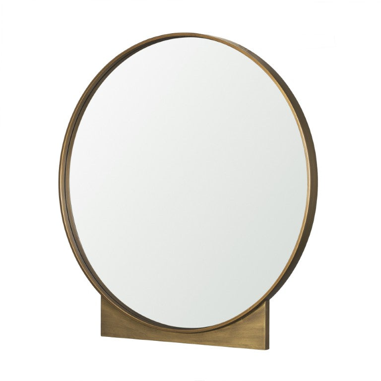 HomeRoots 38 Inch Round Gold Iron Framed Wall Mirror Glam Accent Decor for Living Room 729173