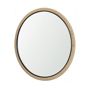 HomeRoots 42 Inch Round Wall Mirror with Jute Wrapped Wood Frame Bohemian Accent Decor 729174