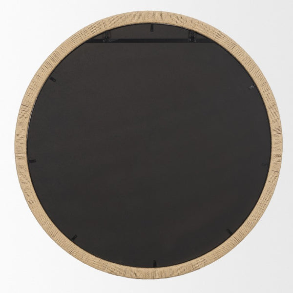 42 Inch Round Wall Mirror with Jute Wrapped Wood Frame Bohemian Accent Decor