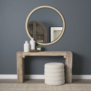 42 Inch Round Wall Mirror with Jute Wrapped Wood Frame Bohemian Accent Decor
