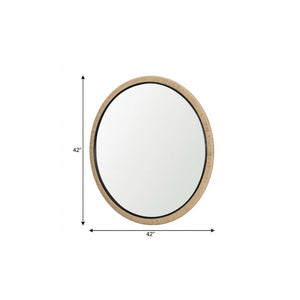42 Inch Round Wall Mirror with Jute Wrapped Wood Frame Bohemian Accent Decor