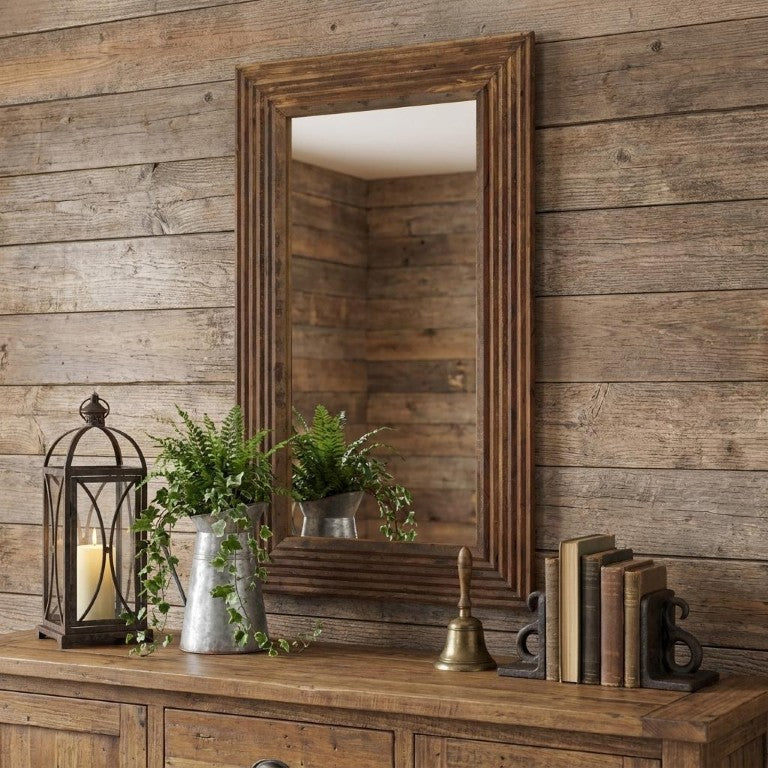 HomeRoots 48 Inch Solid Wood Ribbed Leaning or Wall Mounted Accent Mirror in Rich Brown Finish 729175