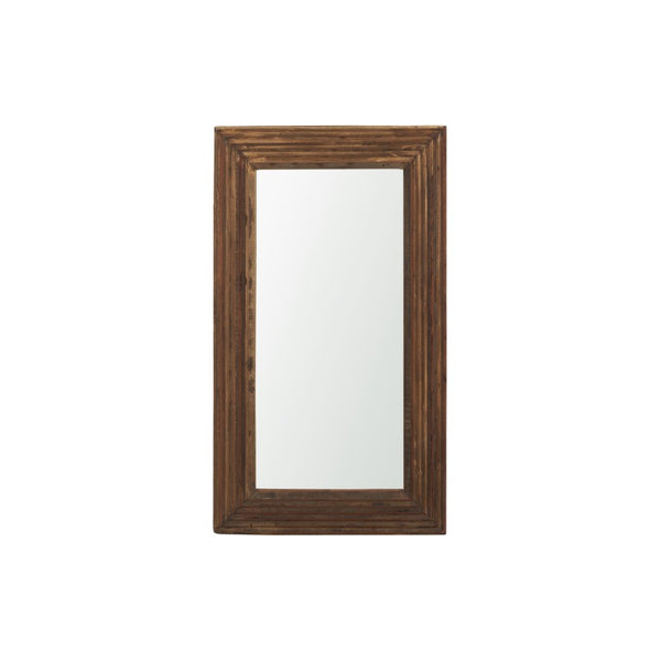 48 Inch Solid Wood Ribbed Leaning or Wall Mounted Accent Mirror in Rich Brown Finish