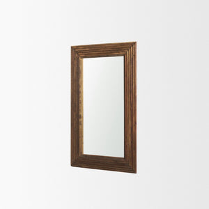 48 Inch Solid Wood Ribbed Leaning or Wall Mounted Accent Mirror in Rich Brown Finish