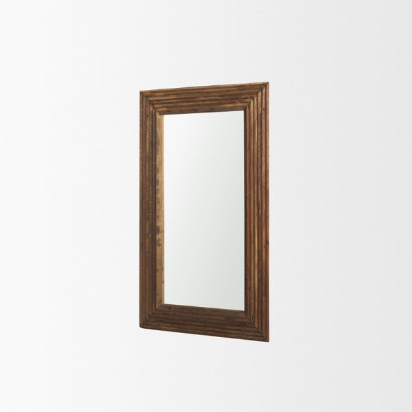 48 Inch Solid Wood Ribbed Leaning or Wall Mounted Accent Mirror in Rich Brown Finish