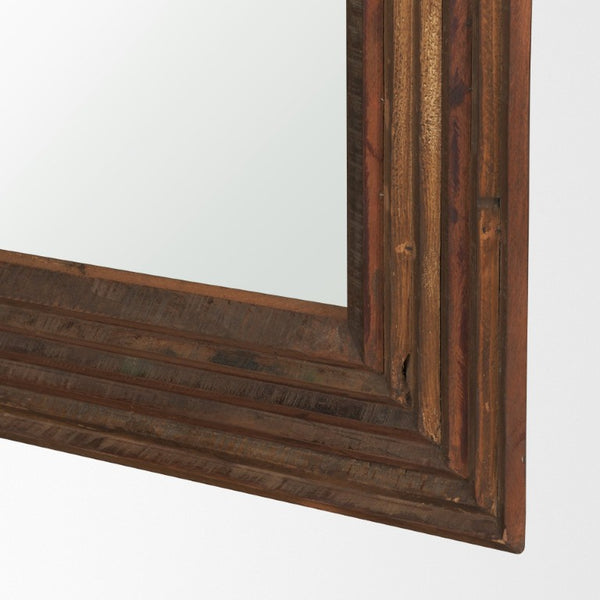 48 Inch Solid Wood Ribbed Leaning or Wall Mounted Accent Mirror in Rich Brown Finish