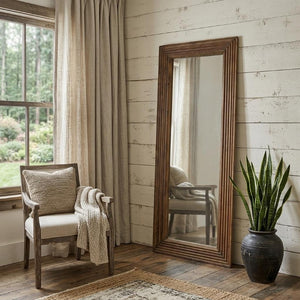 69 Inch Solid Wood Ribbed Full Length Mirror Wall Mounted or Leaning Bedroom Decor