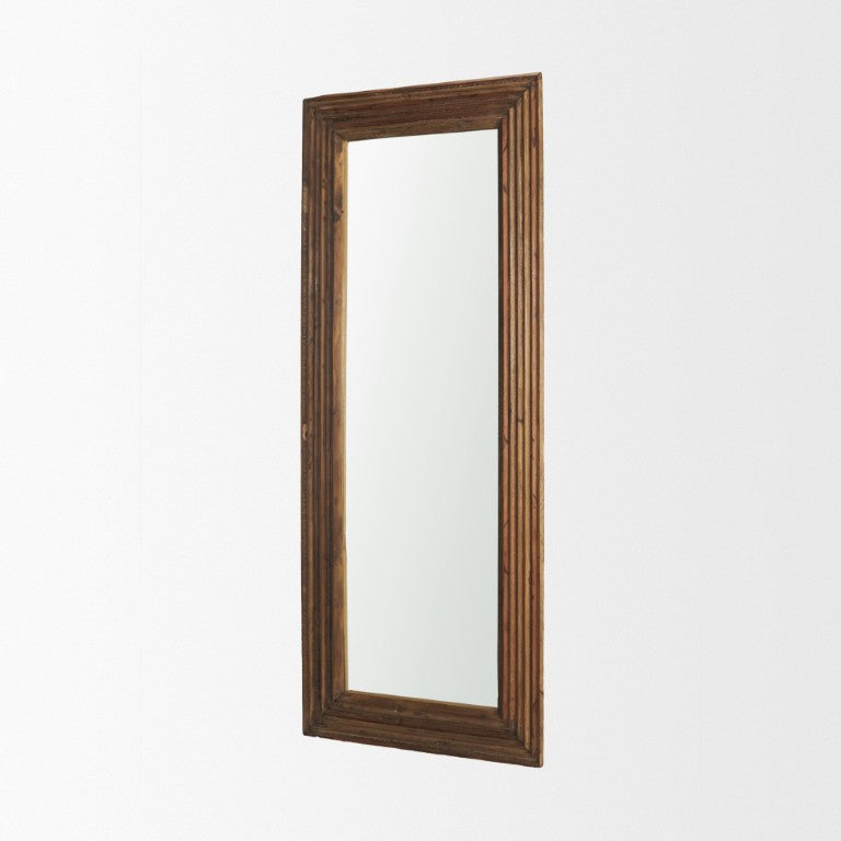 HomeRoots 69 Inch Solid Wood Ribbed Full Length Mirror Wall Mounted or Leaning Bedroom Decor 729176