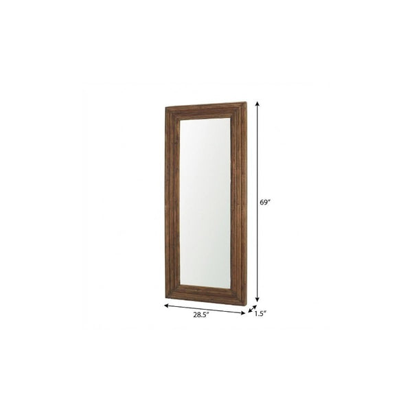 69 Inch Solid Wood Ribbed Full Length Mirror Wall Mounted or Leaning Bedroom Decor