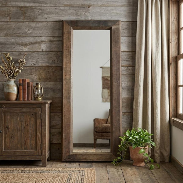 86 Inch Brown Solid Wood Framed Full Length Leaning or Mounted Bedroom Mirror