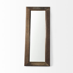 HomeRoots 86 Inch Brown Solid Wood Framed Full Length Leaning or Mounted Bedroom Mirror 729177