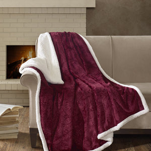 JLA Home Madison Park - Oversized Textured Plush Throw for Luxurious Warmth and Dual-Sided Berber Comfort, Machine Washable Burgundy MP50-3253